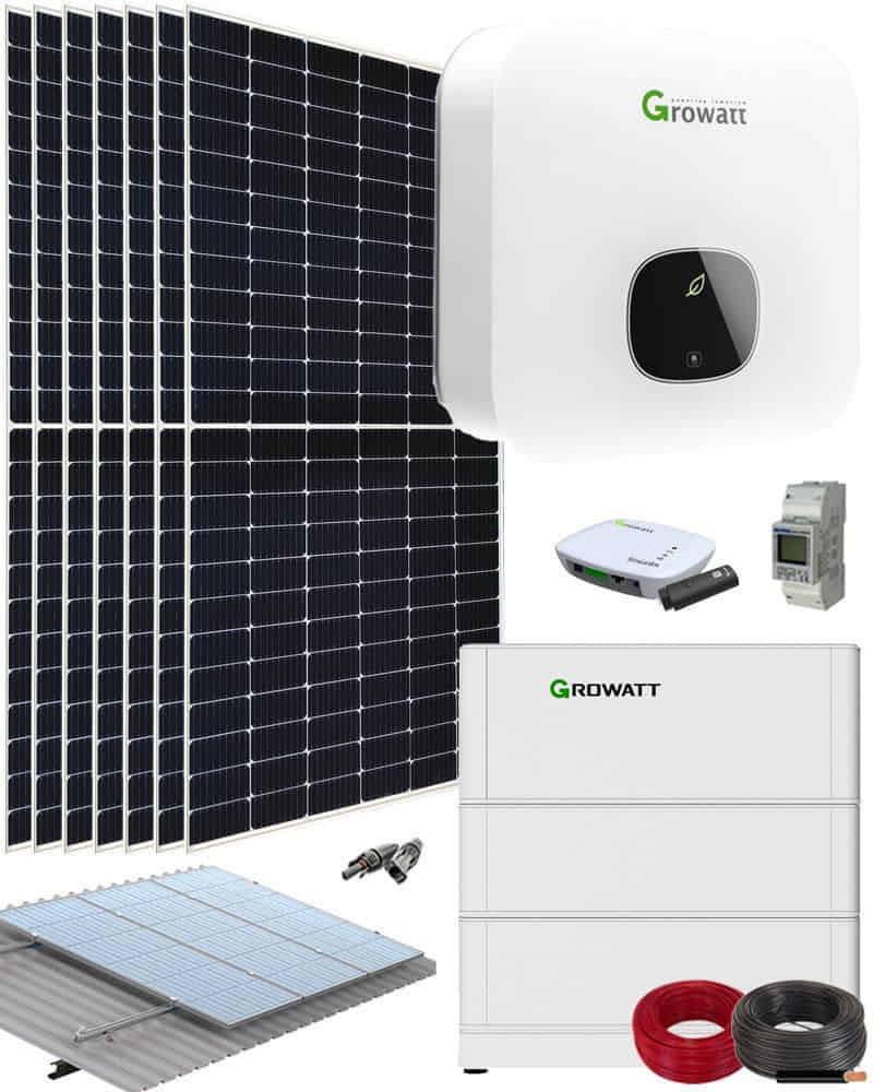 Kit Fotovoltaico para Instalación de Placas Solares con Baterías 3000W 16kWhdia Growatt