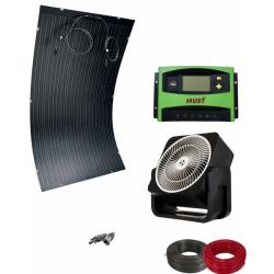 Pack de Ventilador Solar Mesa Negro 20W con Sistema 200W con Regulador 750Whdia