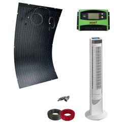 Pack de Ventilador Solar Torre Blanco 40W con Sistema 200W con Regulador 750Whdia