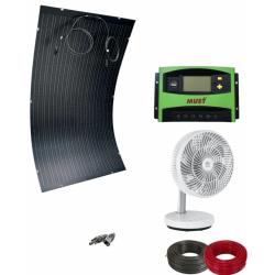 Pack de Ventilador Solar Mesa Pequeño Blanco 14W con Sistema 200W con Regulador 750Whdia