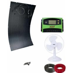 Pack de Ventilador Solar Mesa Pequeño Blanco 40W con Sistema 200W con Regulador 750Whdia