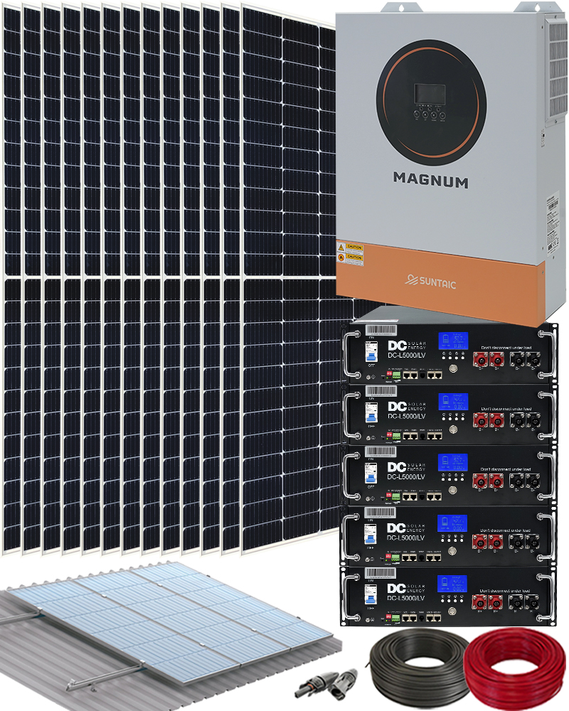 Kit Energía Solar Fotovoltaica Aislada 11kW Magnum con 25kWh Litio y 45kWhdia