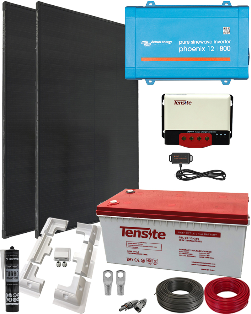 Kit Solar Caravana 800W 12V 1000Whdia  con Batería de Gel