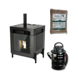Kit Estufa de Pellets 7,2 kW Dafne con 150 kg y aspiradora
